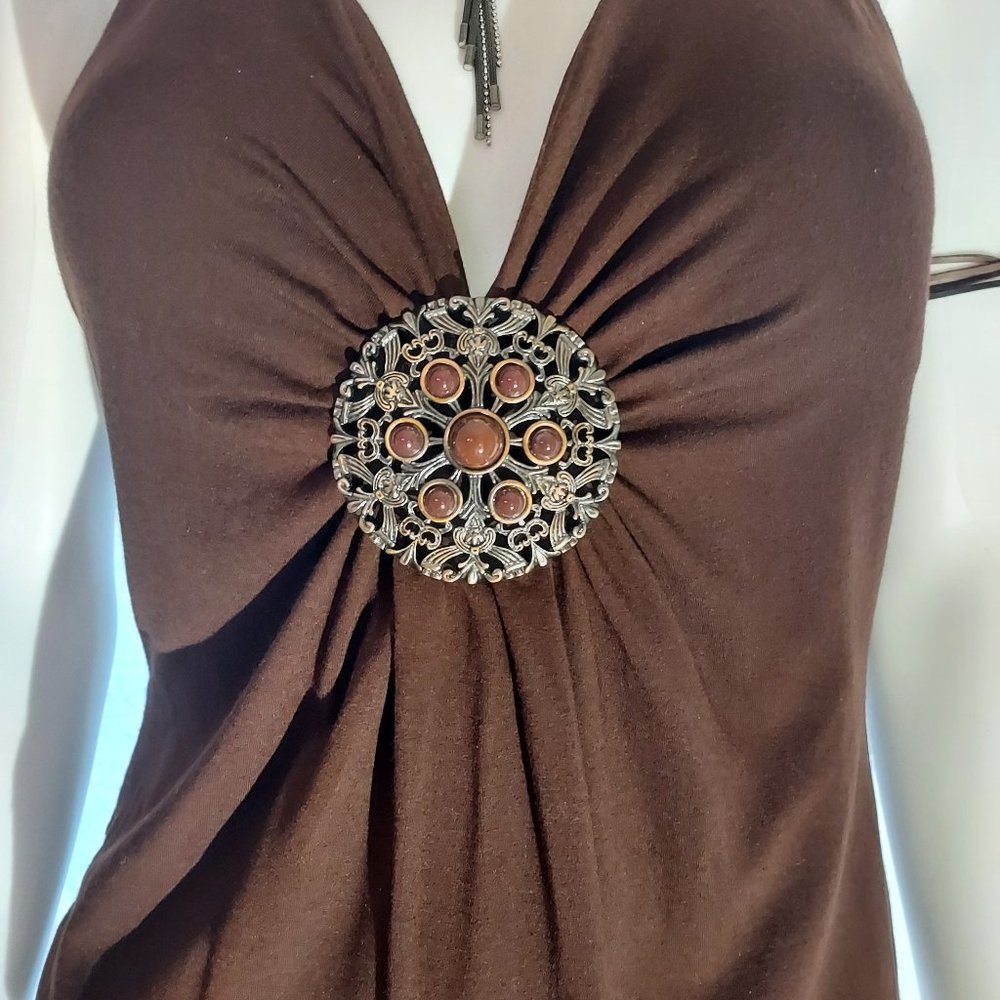 Beautiful Chestnut Brown Halter Top with Medallion: Rayon: Size M